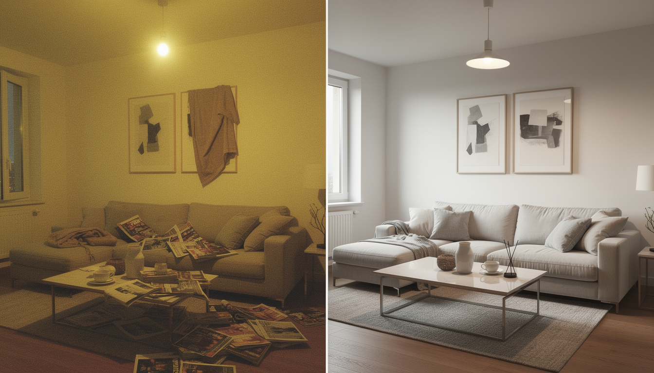 Comparação de edição de fotografia de interiores — antes
